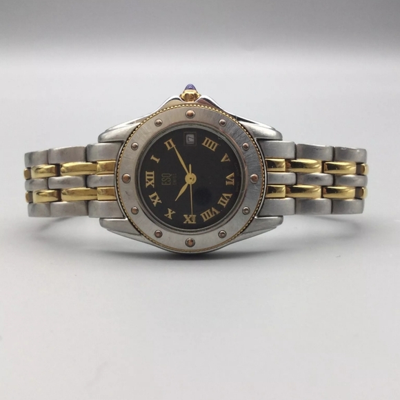 ESQ Swiss Women's 27mm Silver Gold Two Tone Date Watch 07900598 MSRP $350.00